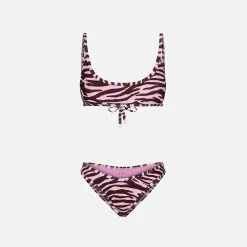 Hot The Attico Zebra Print Lycra Bikini Coffee / Pink
